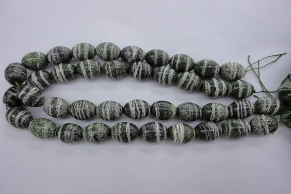 CSJ103 15.5 inches 15*20mm rice green silver line jasper beads