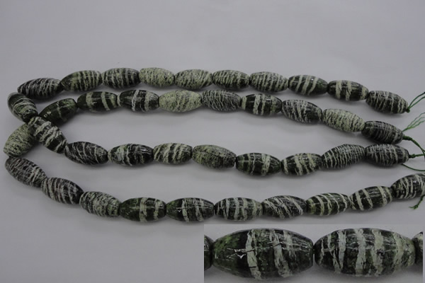 CSJ105 15.5 inches 10*20mm rice green silver line jasper beads