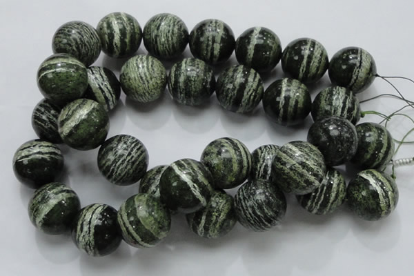 CSJ11 15.5 inches 25mm round green silver line jasper beads wholesale