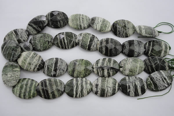 CSJ114 15.5 inches 22*30mm faceted oval green silver line jasper beads