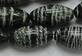 CSJ20 15.5 inches 15*30mm rice green silver line jasper beads