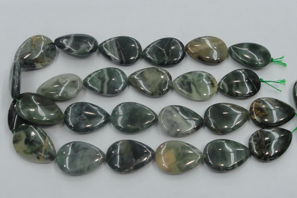 CSJ205 15.5 inches 22*30mm flat teardrop serpentine jade gemstone beads