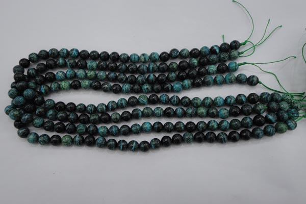 CSJ211 15.5 inches 8mm round dyed green silver line jasper beads