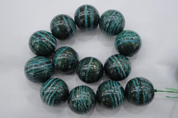 CSJ212 15.5 inches 30mm round dyed green silver line jasper beads