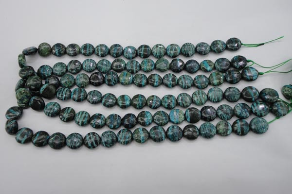 CSJ215 15.5 inches 12mm flat round dyed green silver line jasper beads