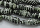 CSJ22 15.5 inches 10*30mm teardrop green silver line jasper beads