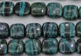 CSJ233 15.5 inches 12*12mm square dyed green silver line jasper beads