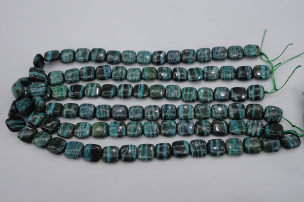 CSJ233 15.5 inches 12*12mm square dyed green silver line jasper beads