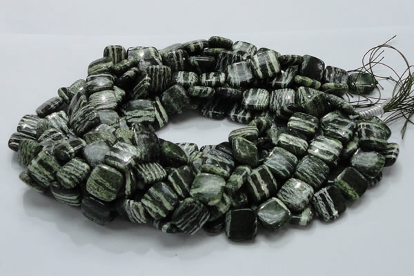 CSJ28 15.5 inches 16*16mm square green silver line jasper beads