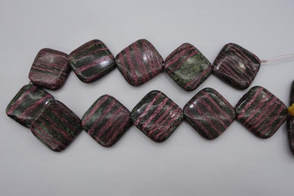 CSJ280 15.5 inches 30*30mm diamond dyed green silver line jasper beads