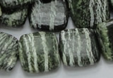 CSJ29 15.5 inches 20*20mm square green silver line jasper beads