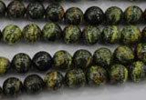 CSJ292 15.5 inches 8mm round dyed green silver line jasper beads