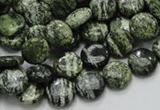 CSJ41 15.5 inches 10mm flat round green silver line jasper beads