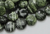 CSJ42 15.5 inches 12mm flat round green silver line jasper beads