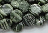 CSJ43 15.5 inches 15mm flat round green silver line jasper beads