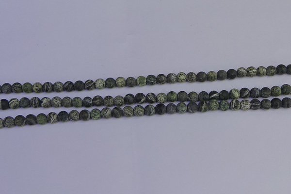 CSJ500 15.5 inches 4mm round matte green silver line jasper beads