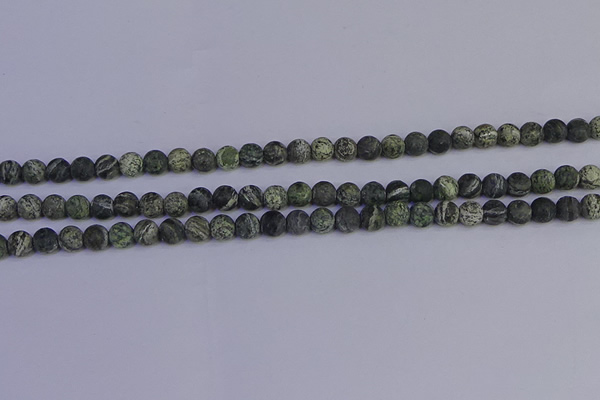 CSJ501 15.5 inches 6mm round matte green silver line jasper beads