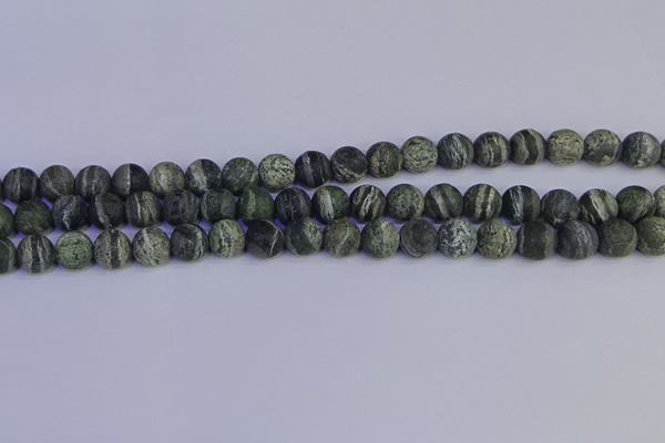 CSJ502 15.5 inches 8mm round matte green silver line jasper beads