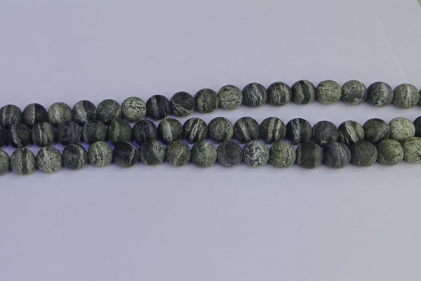 CSJ503 15.5 inches 10mm round matte green silver line jasper beads