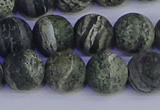 CSJ504 15.5 inches 12mm round matte green silver line jasper beads