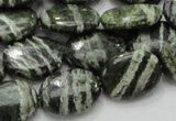 CSJ53 15.5 inches 15*20mm oval green silver line jasper beads