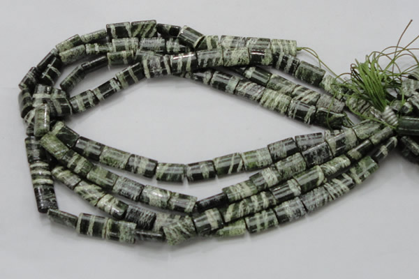 CSJ60 15.5 inches 10*14mm rectangle green silver line jasper beads