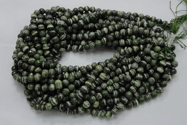 CSJ64 15.5 inches 8mm faceted round green silver line jasper beads