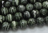 CSJ65 15.5 inches 10mm faceted round green silver line jasper beads