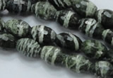 CSJ71 15.5 inches 10*14mm faceted rice green silver line jasper beads