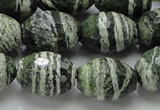 CSJ74 15.5 inches 15*20mm faceted rice green silver line jasper beads