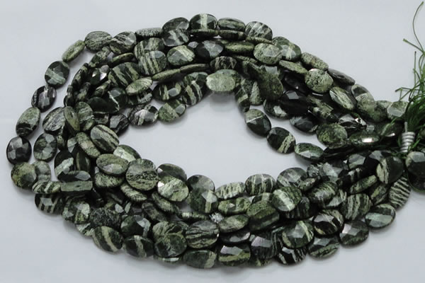 CSJ78 15.5 inches 12*16mm faceted oval green silver line jasper beads