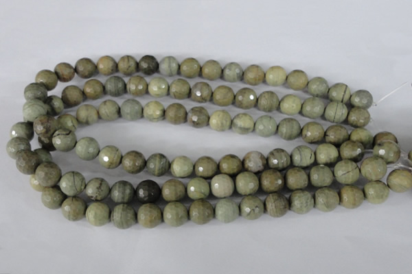 CSL112 15.5 inches 12mm faceted round silver leaf jasper beads