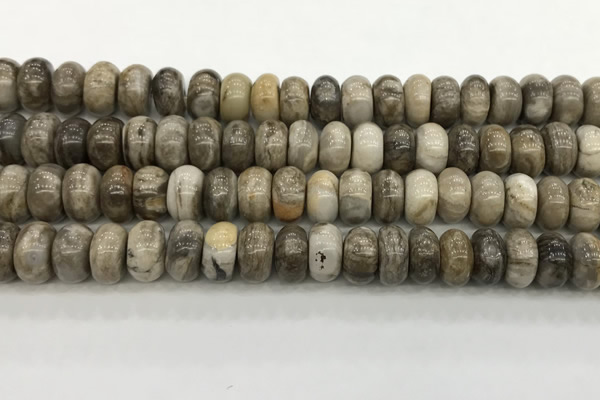 CSL128 15.5 inches 6*10mm rondelle sliver leaf jasper beads