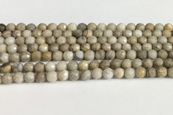 CSL157 15.5 inches 6mm faceted 

round sliver leaf jasper beads