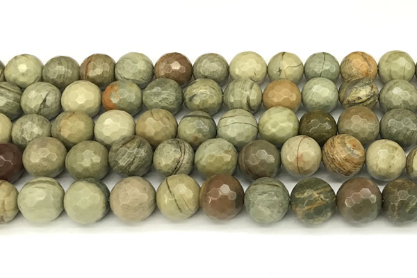 CSL174 15 inches 12mm faceted round silver leaf jasper gemstone beads