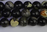 CSL212 15.5 inches 8mm round black silver leaf jasper beads