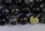 CSL213 15.5 inches 10mm round black silver leaf jasper beads