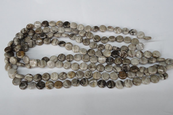 CSL27 15.5 inches 10mm flat round silver leaf jasper beads wholesale