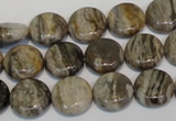 CSL28 15.5 inches 12mm flat round silver leaf jasper beads wholesale