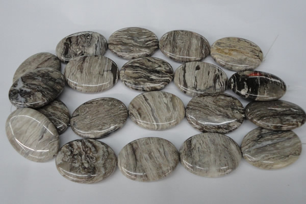 CSL48 15.5 inches 30*40mm oval silver leaf jasper beads wholesale