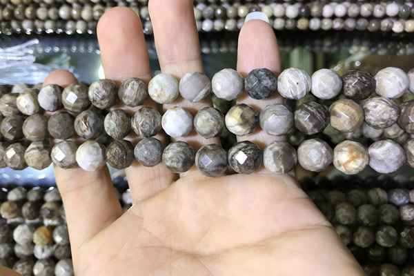 CSL93 15.5 inches 8mm faceted round sliver leaf jasper beads