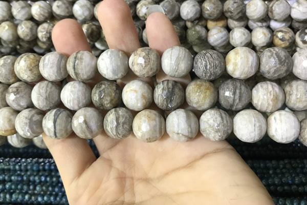 CSL96 15.5 inches 14mm faceted round sliver leaf jasper beads