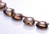 CSQ04 10mm faceted flat teardrop natural smoky quartz beads