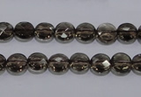 CSQ122 8mm faceted flat round grade AA natural smoky quartz beads