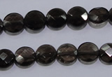 CSQ123 10mm faceted flat round grade AA natural smoky quartz beads