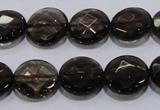 CSQ125 15.5 inches 14mm faceted flat round grade AA natural smoky quartz beads