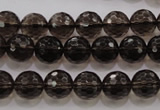 CSQ131 15.5 inches 10mm faceted round grade AA natural smoky quartz beads