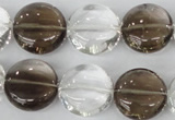 CSQ152 15.5 inches 18mm flat round white crystal & smoky quartz beads