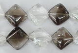 CSQ154 15.5 inches 14*14mm diamond white crystal & smoky quartz beads