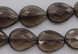 CSQ204 15*20mm faceted flat teardrop grade AA natural smoky quartz beads